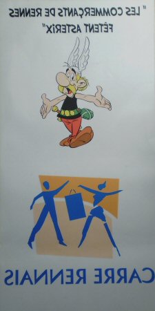 Uderzo (Asterix) - Bilder - Albert UDERZO - Astérix à Rennes - Les Commerçants de Rennes fêtent Astérix - Vitrophanie 43 x 22 cm