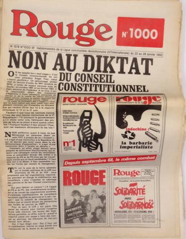 Jacques TARDI - LCR (Ligue Communiste Révolutionnaire) - Rouge, hebdomadaire de la LCR n° 1000 - 22/01/1982 - Non au diktat du Conseil Constitutionnel