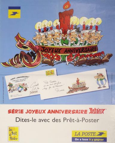 Uderzo (Asterix) - Werbung - Albert UDERZO - Astérix - La Poste - 1998 - Prêt-à-poster - Joyeux anniversaire (Romains avec bougie sur le casque) - Affiche 60 x 80 cm