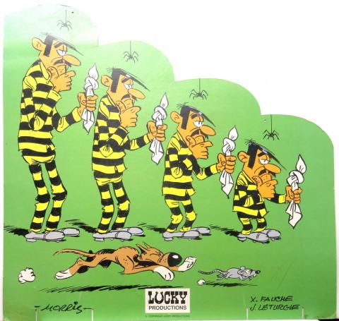 Morris (Lucky Luke) - Advertising - MORRIS - Lucky Luke - Lucky Productions - Les Dalton prisonniers PLV à suspendre double-face - 60 x 60 cm