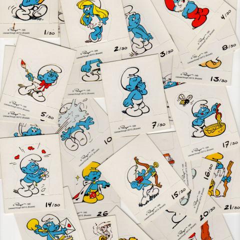 Peyo (Smurfs) - Advertising - PEYO - Schtroumpfs - 1995 - série de 30 personnages 2D sur socle - Manque le n° 12/30