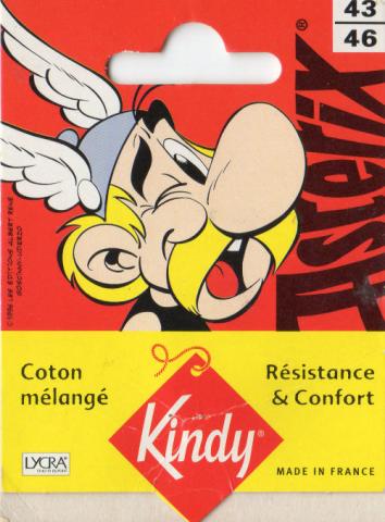 Bande Dessinée - Uderzo (Astérix) - Publicité - Albert UDERZO - Astérix - Kindy 1996 - Chaussettes 43/46 - Astérix clignant de l'œil - Étiquette