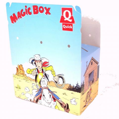 Bande Dessinée - Morris (Lucky Luke) - Publicité -  - Lucky Luke - Quick Magic Box - 1996 - boîte en carton - décor Dalton, Ran Tan Plan, Lucky Luke, Ma Dalton