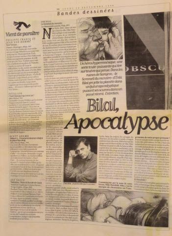 Bande Dessinée - Bilal (Documents et Produits dérivés) - Enki BILAL - Bilal, Apocalypse Nike - critique et entretien in Libération n° 5396 du 24/09/1998