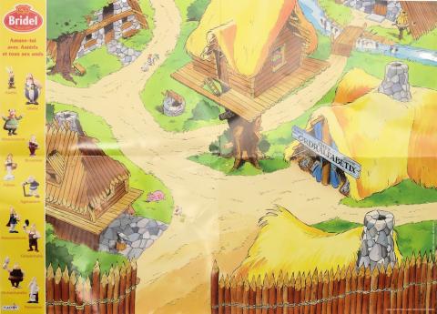 Bande Dessinée - Uderzo (Astérix) - Publicité - Albert UDERZO - Astérix - Bridel - 2001 - Amuse-toi avec Astérix et ses amis - Planche représentant le village - 60 x 42 cm