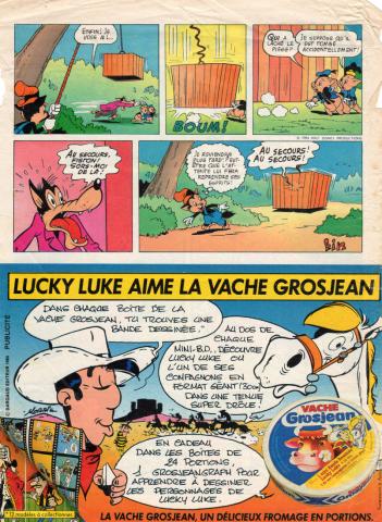 Morris (Lucky Luke) - Publicité - MORRIS - Lucky Luke - Grosjean - Lucky Luke aime la vache Grosjean - publicité extraite du Journal de Mickey